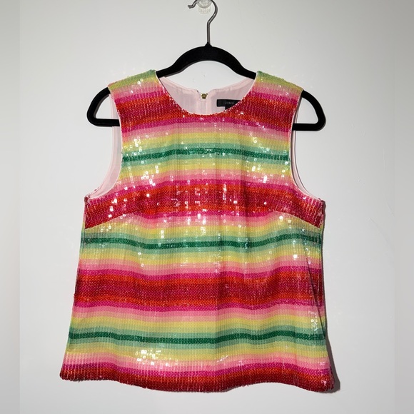 J. Crew Tops - J. Crew Watermelon Stripe Sequin Sleeveless Top Sz S Preppy Spring Sparkly